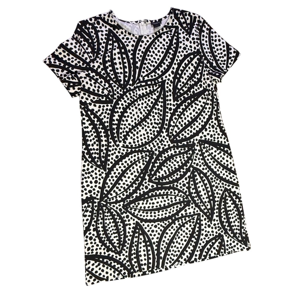 Ann Taylor Factory Dress XL Black White Leaf Print Short Sleeve
